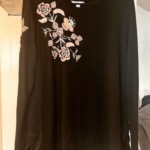 Black Embellished Blouse with Floral Design